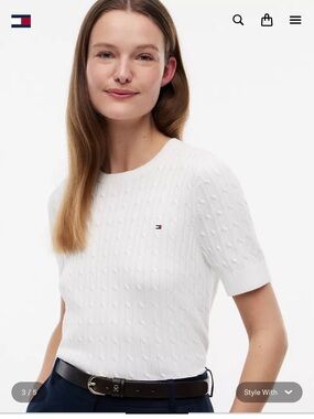 EUC Tommy Hilfiger Size XL White Cable-Knit Short Sleeve Sweater